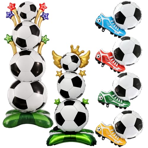 6Pcs Football Balloons Football Party Decorations Football Decorations for Birthday Parties Standing Star Football with Crown Wings and Cleats in Green Orange Blue Red Colours