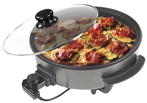 Sogo SS-10070 - Multicazuela/Paellera/Pizza Pan con Tapa de cristal, Diámetro 42cm, Profundidad 9cm, 1500W, Base...