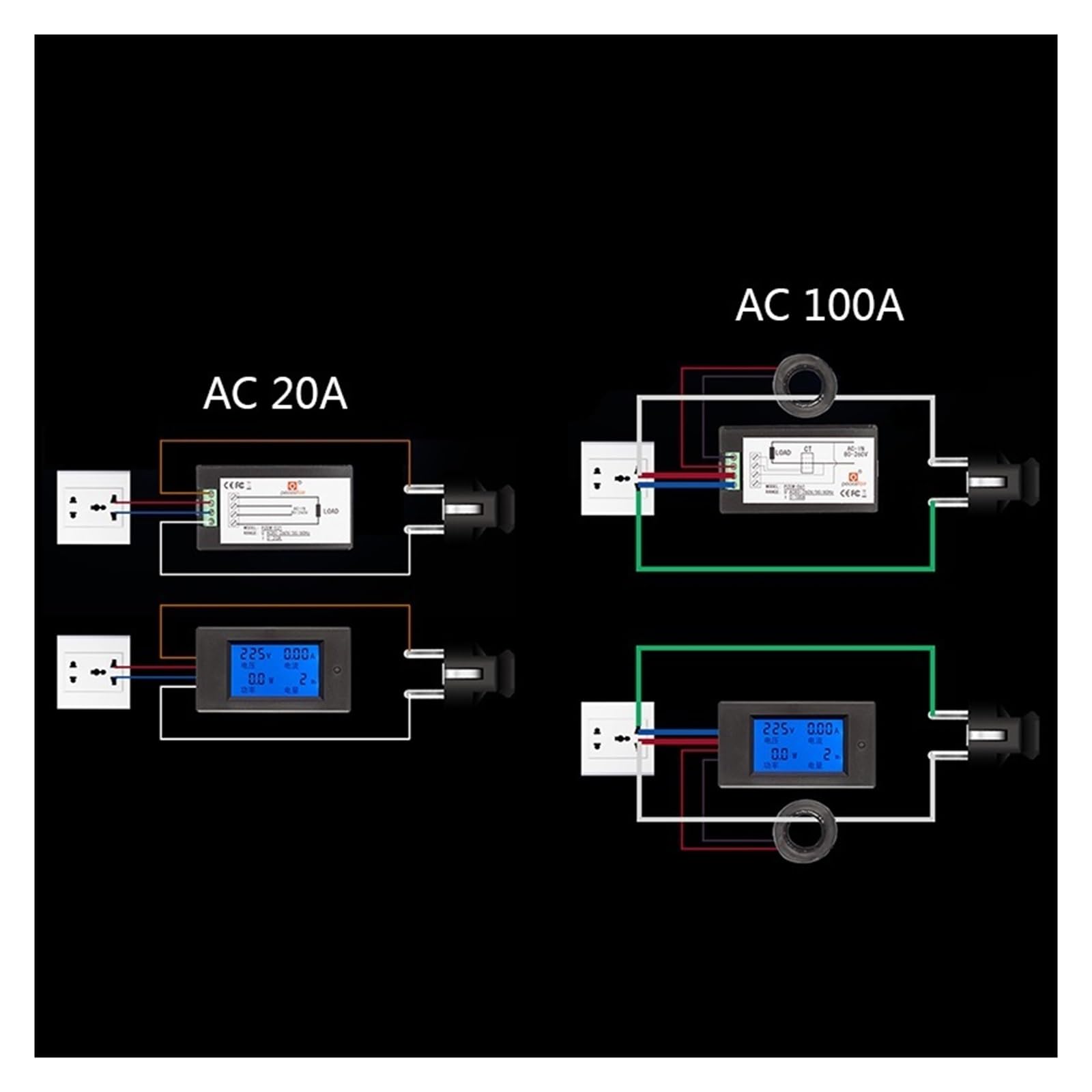 Cyfrowy licznik energii elektrycznej 20A 100A AC 80-260V DC 6.5-100V Cyfrowy Wyświetlacz LED Woltomierz Amperomierz Watomierz Miernik Energii Miernik Napięcia(100A Meter Shunt)