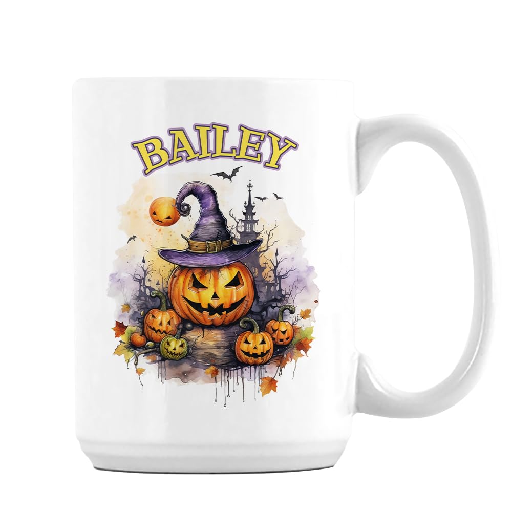 Getagift Personalised Witch Hat Pumpkin Figurine, Halloween Pumpkin, Fastive Gift, 15oz Coffee Mug. (White)