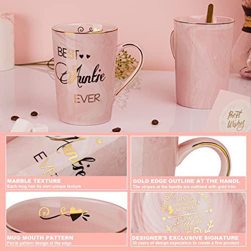 Best Auntie Gift - Pink Marble Coffee Mug with Spoon & Card - Image 3