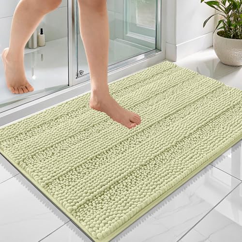 Image of OLANLY Thick Bathroom Rugs 36x24, Extra Soft Absorbent Chenille Striped Bath Rugs, Rubber Backing, Machine Wash Dry, Bath Mats for Bathroom Floor, Tub and Shower, Home Decor Accessories, Vanilla