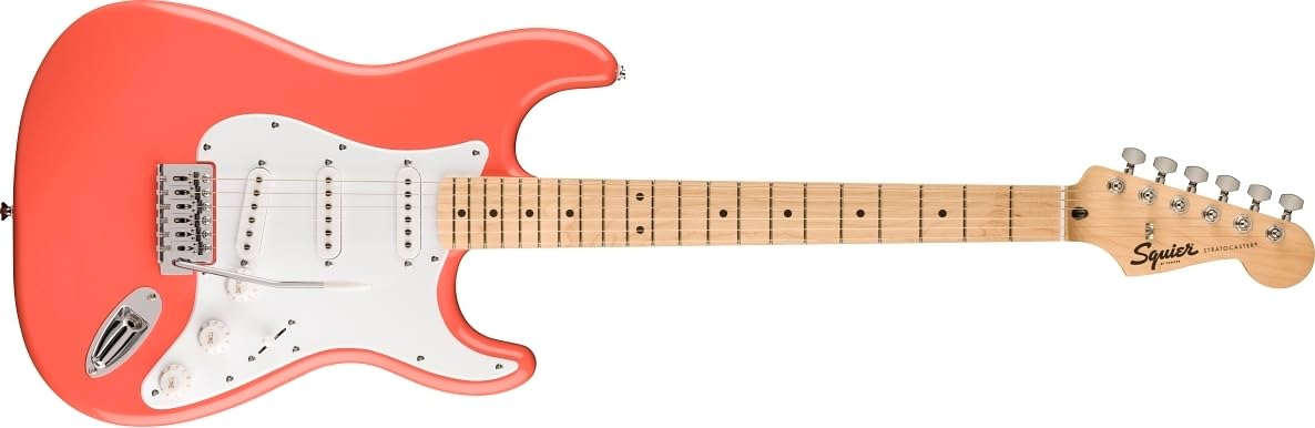 Squier by Fender Sonic Stratocaster Electric Guitar, Easy-to-play Neck and Body for Beginners, with Free Virtual Lessons, Tahitian Coral