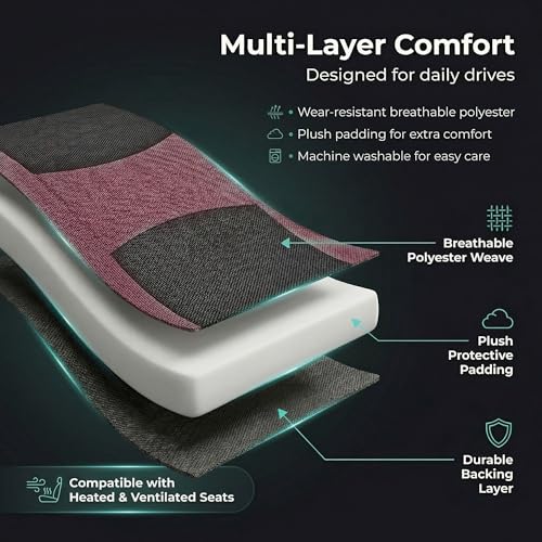 Image of FH Group Universal Automotive Seat Covers 8 Seater Set | Light & Breezy Flat Cloth Washable Car Seat Cover for SUV, Sedan, Truck | Airbag Compatible Interior Upgrade - Burgundy /Black