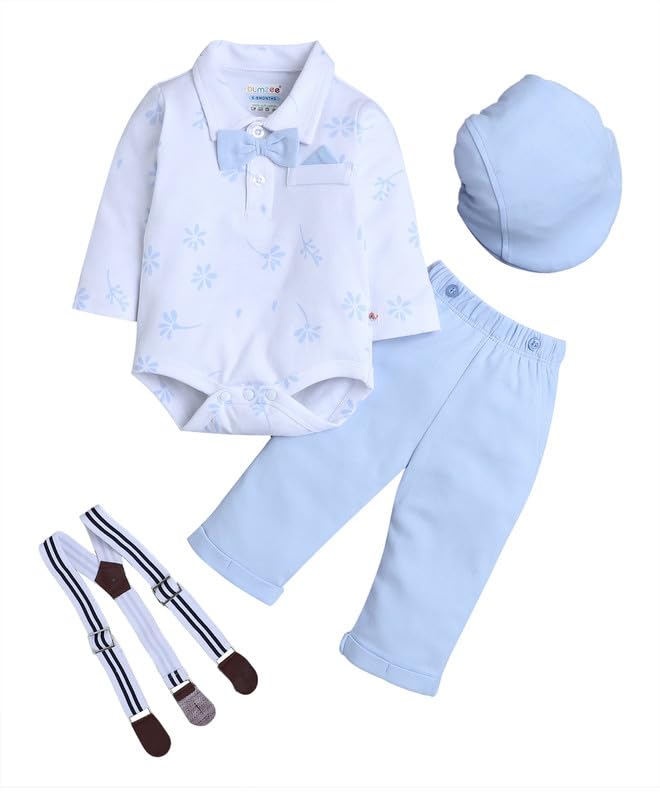 Image of BUMZEE Baby Boys Regular Fit Full Sleeves Collar Neck Cotton Bodysuit Set