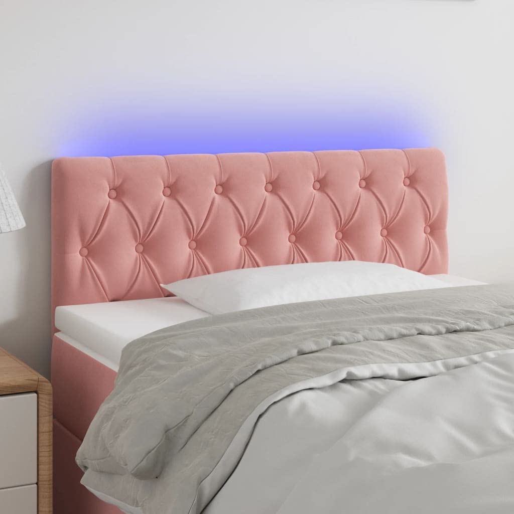 vidaXL Tête de Lit à LED Meuble de Chambre à Coucher Accessoire de Lit Simple Tête de Cadre de Lit Intérieur Rose 90x7x78/88 cm Velours