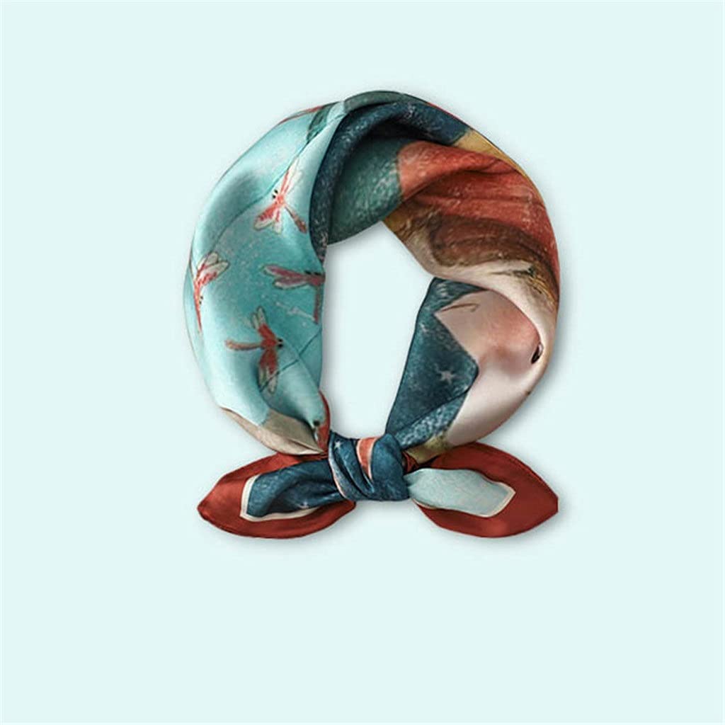 Bufanda de Mujer Bufanda Cuadrada Estampado de Corbata de Pelo Pañuelo de Seda Satinada Pañuelo de Cabeza para Mujer Bufanda de Seda de Tira Larga pequeña (C 55 * 55CM)