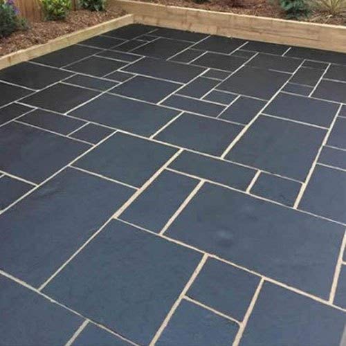 Natural Indian Blue Black Limestone Hand cut Outdoor Patio Pack Mix size Paving Tiles Slabs Flags 15.25 m2 Garden Decorative Stone