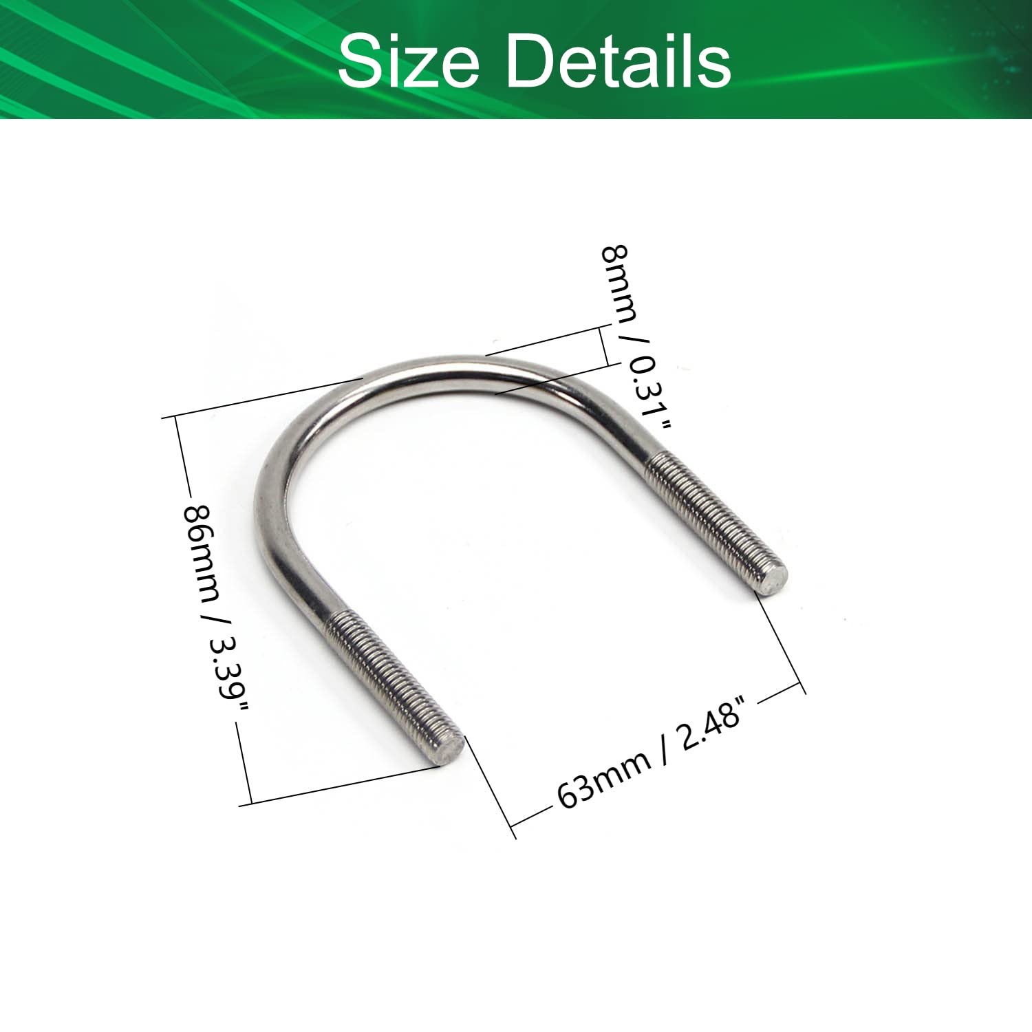 Bulloni A U In Acciaio Inox M8 - 4 Pezzi 60x100 Mm Con Dadi E Piastre, Per Auto E Industria - Foto 7