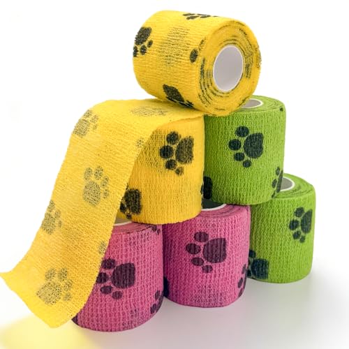 AVINLI 6 Rolls Vet Wrap Cohesive Bandage Self Adhesive Non-Woven Pet First Aid Tape for Dogs Cats Horses Wound Care Sticks Only to Itself Safe & Comfortable 2 Inch x 5 Yards
