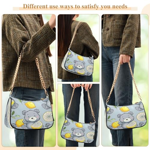Image of Shoulder Bags for Women Vintage Yellow Lemon Fruit and Blue Print Hobo Tote Handbag Small Clutch Purse with Zipper Closure