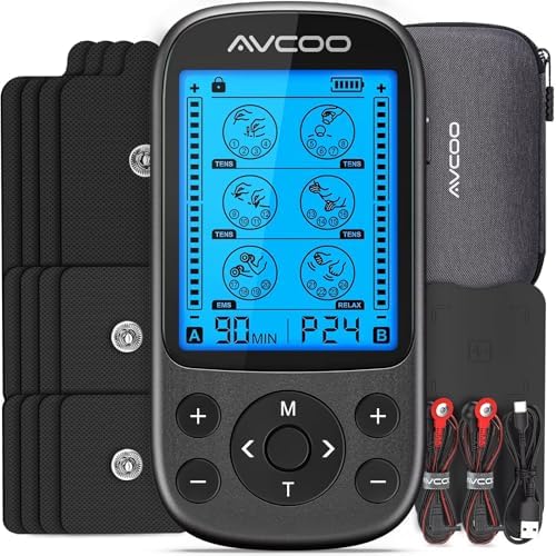 AVCOO Dual Channel TENS Unit Muscle Stimulator, 3-in-1 EMS TENS M...