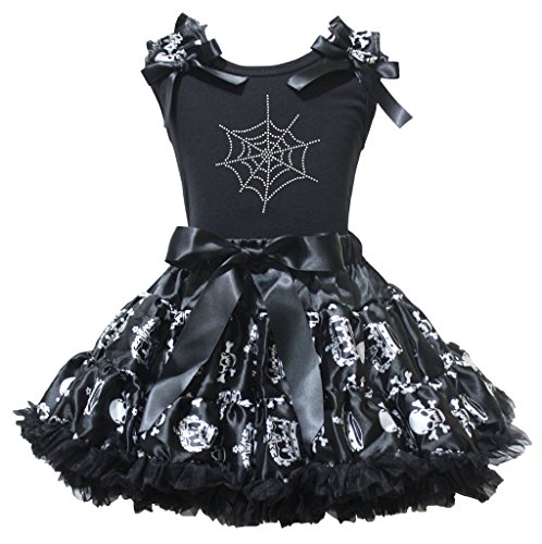 Camiseta de telaraña negro algodón falda blanca calavera corona niña 1-8 años