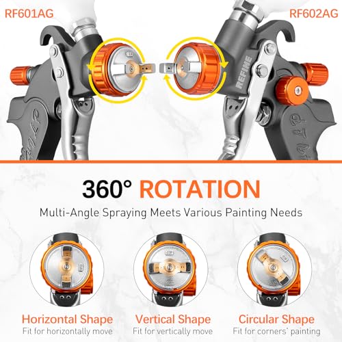 Image of REFINE Spray Paint Gun HVLP Air Spray Guns 1.0 /1.4 /1.7mm Nozzle & Regulator | 2-Pack 100ml & 600ml Paint Guns Automotive for Painting Cars, Furniture, Touch-up, Primer, Basecoat and Top Coat