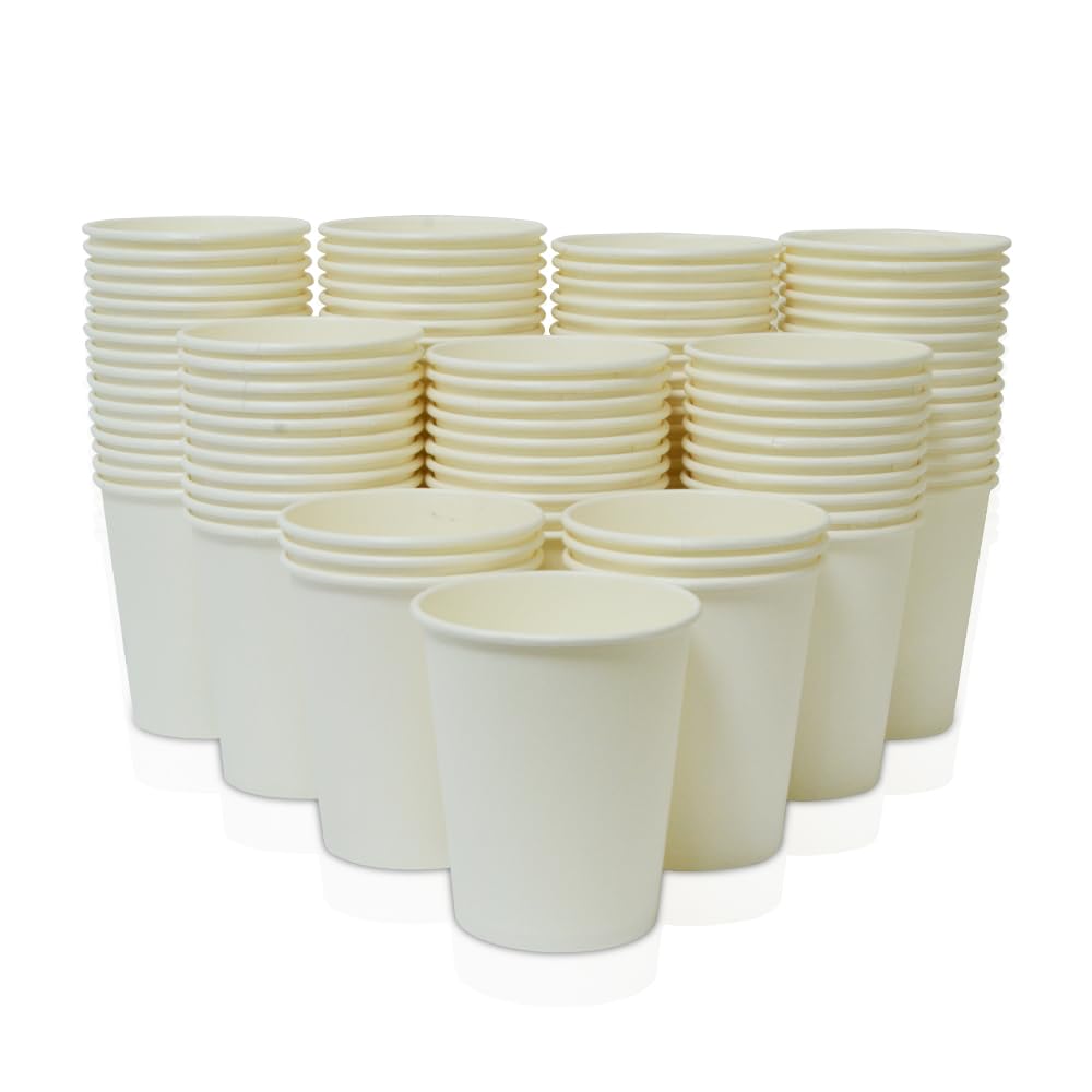 Win Paper Cups 8 Oz 100 Pcs - White HD Disposable Hot And Cold Beverage Cup for Water, Juice, Tea, Soft Drink, Etc [100 Cups]
