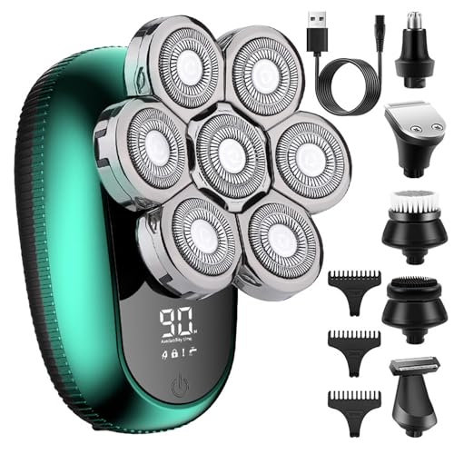 USB Wireless Charging 6 in 1 Electric Head Shaver for Bald Men 7D Floating Cutter Beard Trimmer Shaving
