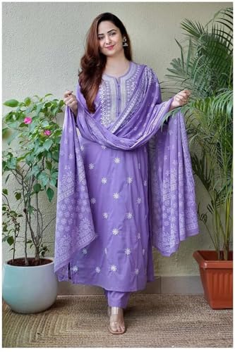 Image of Royal Export Women's Viscose Floral Embroidered Straight Kurta Pant with Dupatta Set | Kurta Sets for Women