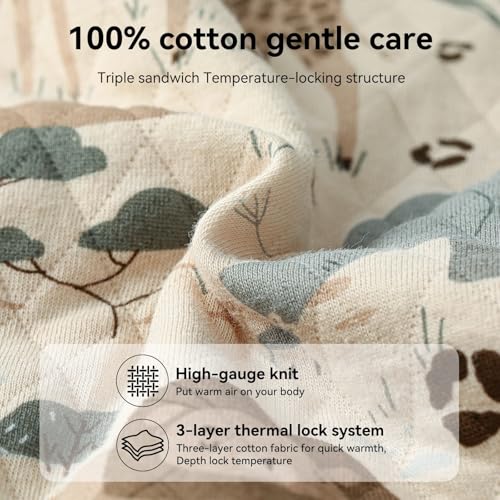 Image of Baby Sleep Sack 6-12 Months 1.5 Tog Baby Wearable Blanket 100% Cotton Fabric Warm Sleeping sack with 2-Way Zipper Quilted for Infant Newborn Tog Apricot Elephant