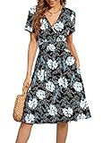 WEACZZY Womens Sundresses Short Sleeve Sexy V Neck Cross Wrap Summer Midi Dresses,Floral Lily,M