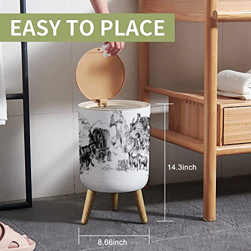 Image of Small Trash Can with Lid Vintage Western Ranch Seamless American Wild west Garbage Bin Wood Waste Bin Press Cover Round Wastebasket for Bathroom Bedroom Kitchen 7L /1.8 Gallon