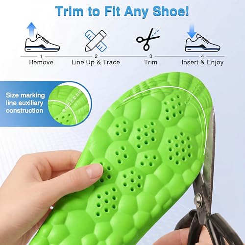 Image of Skicuff 8 Pairs 4D Cloud Insoles for Men Women, Soft Inserts Foam Cushioned Insoles Breathable Anti-Fatigue Inserts for Pain Relief, Sports Walking, Trim to Fit(Women,US 6.5-9,Green)