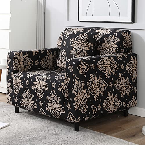 Image of HOKIPO Elastic Stretchable Universal Sofa Cover 1 Seater, Black Damask (AR-4093-D8)