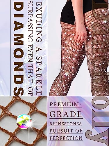 Image of DancMolly 10X Strong Ultra Sparkly Rhinestone Fishnet Stockings, Plus Size Sparkle Tights for Women Sexy Party Concert Outfit