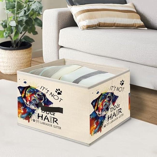 Mancheng-zi Funny Labrador Retriever Dog Collapsible Storage Bins, Labrador Retriever Gifts for Women, Funny Dog Toys Books Clothes Storage Organizer Baskets for Living Room Bedroom