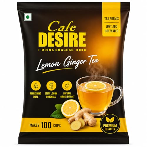 Image of Cafe Desire I Drink Success Lemon Ginger Tea Premix 1 kg | Instant Black Tea with Lemon & Ginger | Makes 100 Cups | Just Add Hot Water | Beverage Premix for Office Home & Vending Machine - CD167
