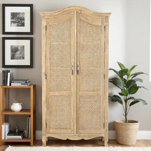 Image of The Attic Catania Kitchen Cabinet, Multipurpose Cabinet for Bedroom Living Room Study bar, Solid Wood Bookshelf /Kitchen Cabinet, Solid Mango Wood, Natural Matte Finish Cane