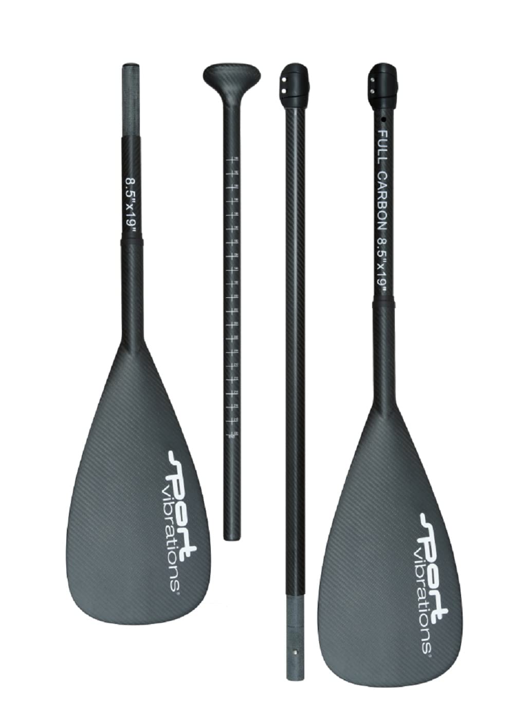 Sport Vibrations® 4 TLG. 100% FullCarbon SUP Paddel inkl. 2.Paddelblatt mit Kajakfunktion - 8'5"x19' Antitwist-Handle