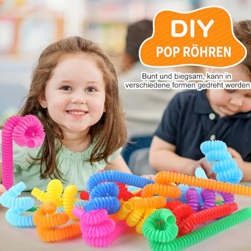 JOLCEEY 16 Stück Pop Röhren Kinder, 8 Farben Mini Röhren Sensorisches Spielzeug Bunte Rohre Stretch für Erwachsene und Kinder Stress Ängste abbauen