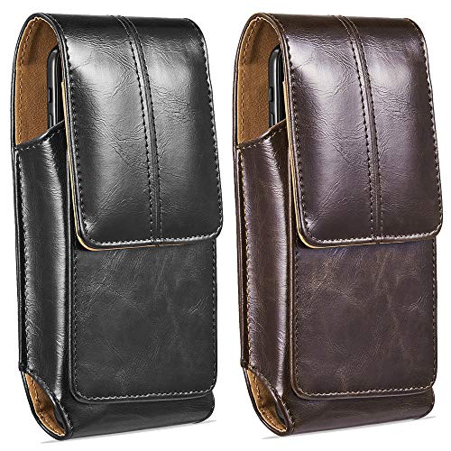 suily 2 Pack Leather Cell Phone Holster with Belt Clip, Durable Men's Waist Phone Pouch Fit for 5.5