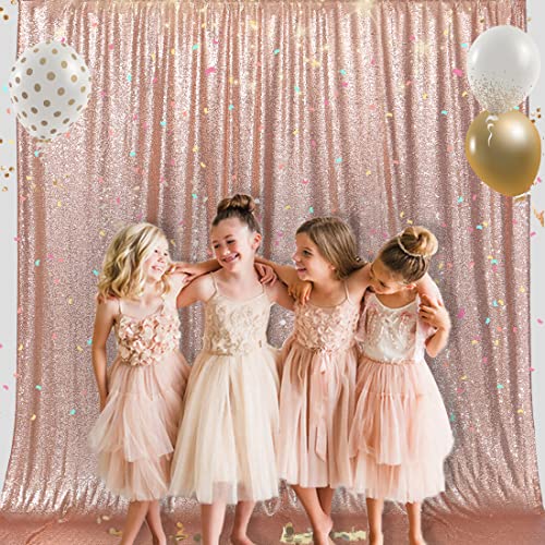 Image of PartyDelight Rose Gold Sequin Backdrop 10x10ft 4 Inch Rod Pocket | Dense 3mm rose gold sequins on mesh backing with 4 inch rod pocket for large wedding walls group photos stages and reception