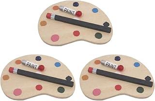 EXCEART 3pcs 1:12 Dollhouse Palettes Miniature Artist Palette Paint Brush Model Toys Mini Life Play Scene Model Crafts Decoration for Fairy Garden Kids Pretend Play
