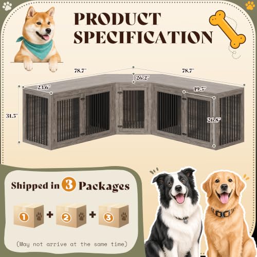 Image of AMERLIFE 128 inch Extra Large Dog Crate Furniture, 3-in-1 Corner Dog Kennel