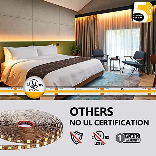 Image of EMITEVER COB LED Strip Lights Warm White, 2700K Tape Light Premium High Density, DC 24V, 305+Lumens /ft, 1200LEDs /Spool, Ra 90+, 8.2ft, 3W /ft, UL Listed 5 Year Warranty (Power Supply Sold Separately)