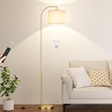 Arc Floor Lamp with Remote and Stepless Dimmable Bulb, Colors Temperature & Brightness Adjustable, Gold Floor Lamps for Living Room(Deep Beige Shade & Gold Pole)