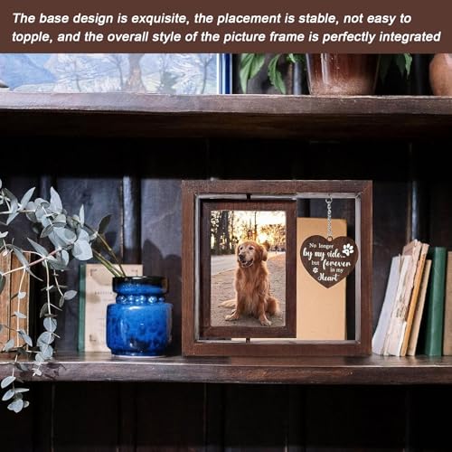 Sporgo Holz Bilderrahmen Hund Katze: 3D Bilderrahmen mit 2 Foto 360° Drehbar, Holz Bilderrahmen, Hund und Katze Gedenk Fotorahmen, ErinnerungBilderrahmen für Hunde oder Katzenbesitzer (23x20,5cm)