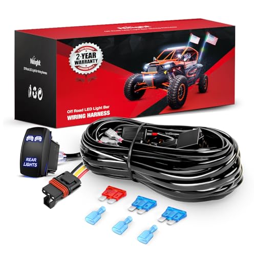Image of Nilight 16AWG Rear Lights Wiring Harness Kit with Pulse Power Plug Connector 12V On Off 5Pin Rocker Switch Relay Fuse for Polaris RZR General Ranger Pulse Bus bar - 2 Leads Blue