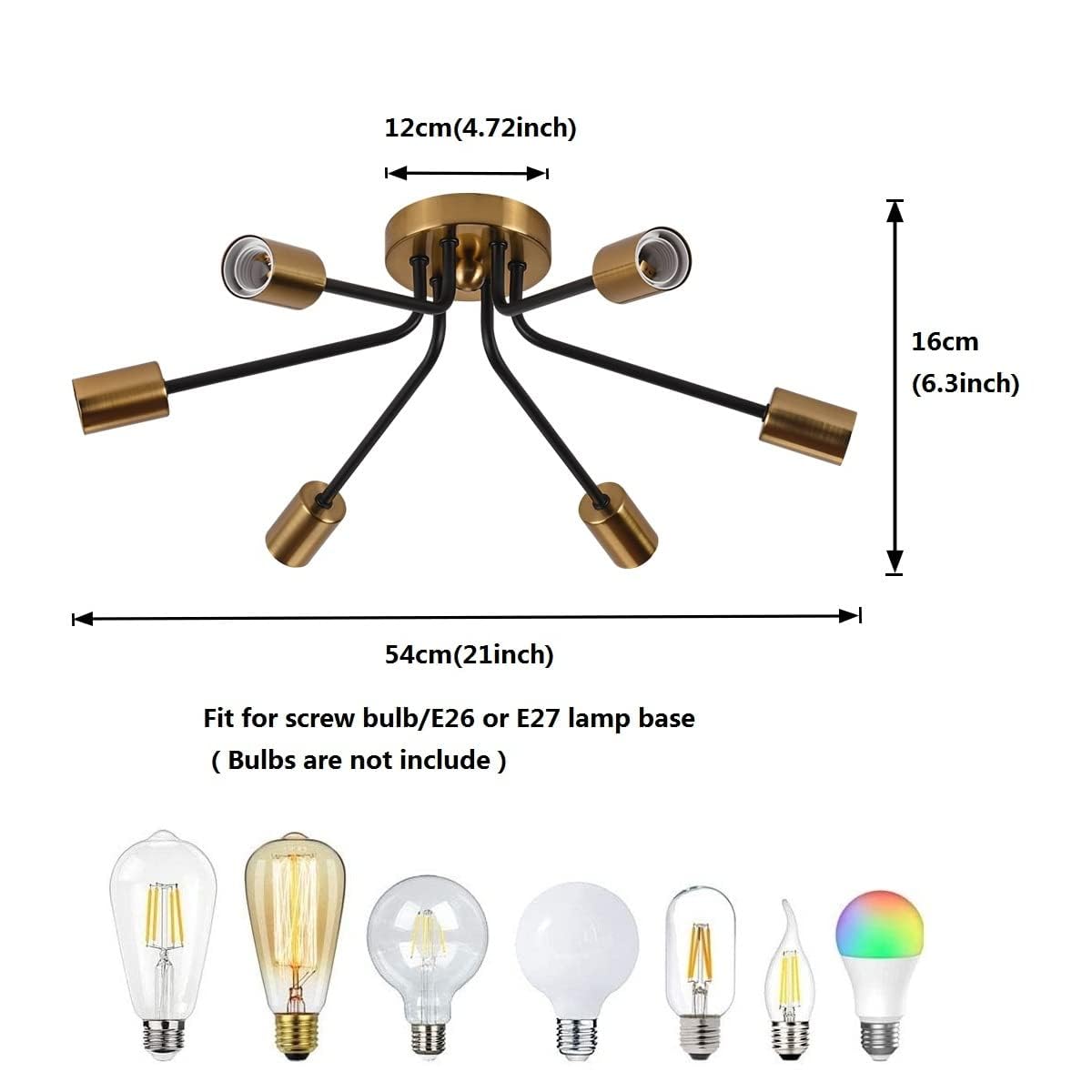 Qcyuui 6 Luci Semi Incasso Plafoniera, Moderna Illuminazione a Soffitto Lampadario Sputnik Oro, Lampada da Soffitto Industriale In Metallo Fattoria Per Soggiorno Camera da Letto