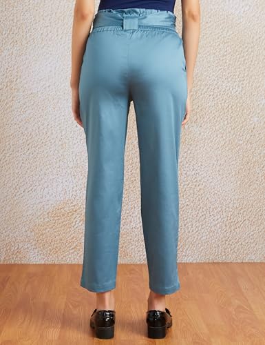 Image of Amazon Brand - Symbol Women Tapered Paper Bag Trousers (High Rise Ankle Length | with Self Fabric Belt) (Available in Plus Sizes)