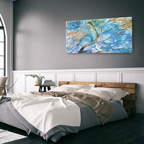 Large Abstract Canvas Wall Art Painting Nature Trees Blue Tones Landscape Painting Textured