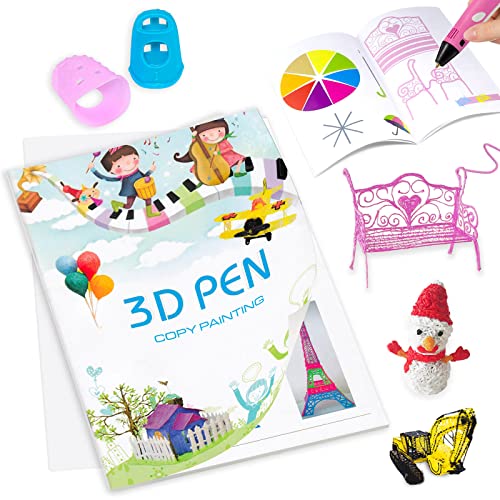 3D Pen Printing Drawing Book, Reusable Colored 40 Pattern Thick Paper Templates with Two Clear Plate, 3D Painting Graffiti Stencils for DIY Gifts, Vomika (Good Time)