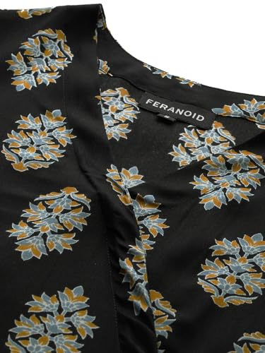 Image of feranoid Floral Print Angrakha 3 Sleeves Flared Kurti