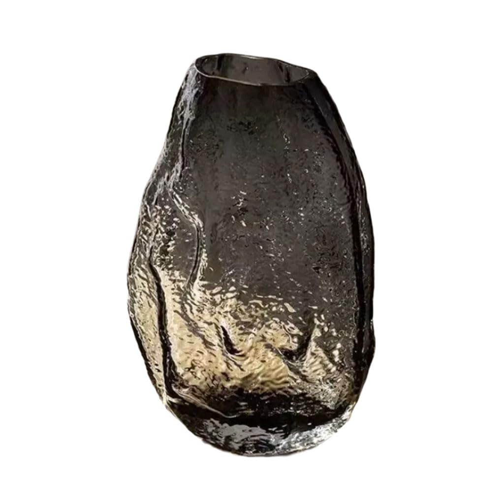 HRGKLMN Vase Glass Handmade glass vase with rocky ice texture, modern flower vase for fresh and dried plants, stylish home accessories & decor,rauchgrau,L