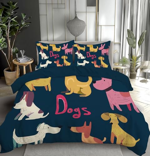 Parure de lit fermeture éclair motif chien microfibre moderne bleu