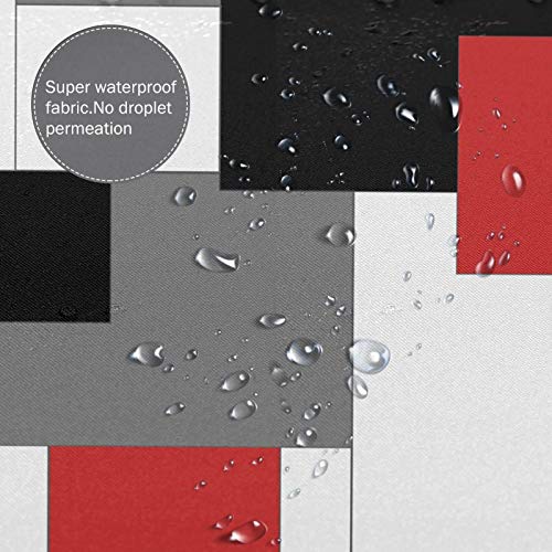 4 Pcs Geometric Red Shower Curtain Sets With Non-Slip Rugs,Toilet Lid Cover And Bath Mat, Black And Gray Bathroom Decor Set Accessories With Polyester Fabric Durable Shower Curtains #TOP4