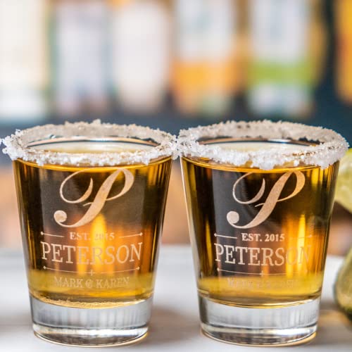 Set Of 2 Custom Shot Glasses Personalized - 1.5 Oz Engraved Shot Glasses - 9 Designs Laser Etched Drinking Tequila Shooters - Gift For Him, Groomsman, Birthday, Anniversary #TOP7