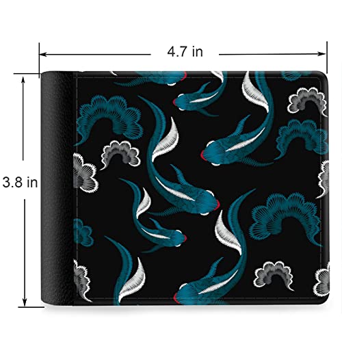 (Embroidery Pattern With Beautiful Ethnic Koi Fish Front Pocket Slim Bifold Leather Wallet RFID Blocking with ID Window for Men2